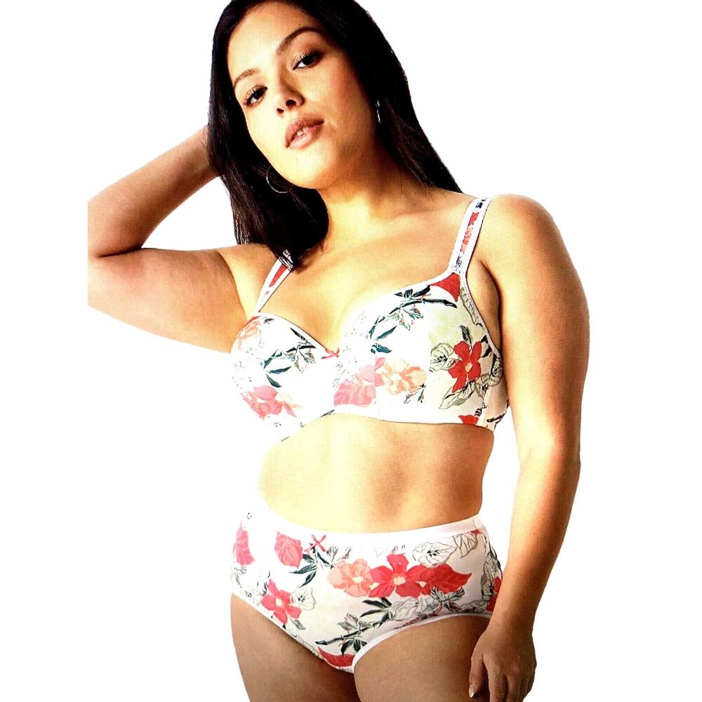 NWT Lane Bryant White and Fuchsia Pink Floral Full Brief Panties Size 26 28 3X